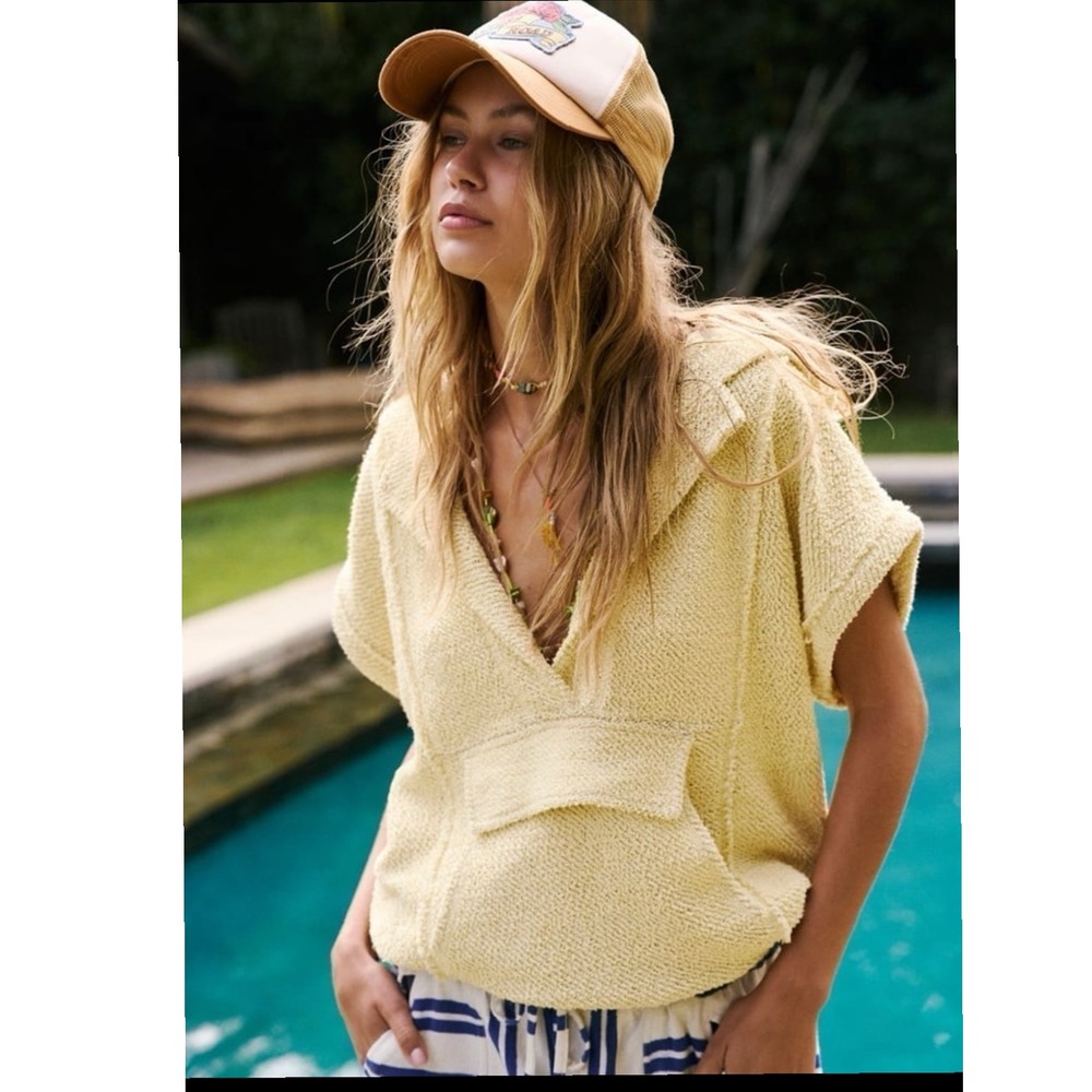 Free People Beach Leon Hoodie Pineapple Slice Yellow Size Small Terry Swim Cover